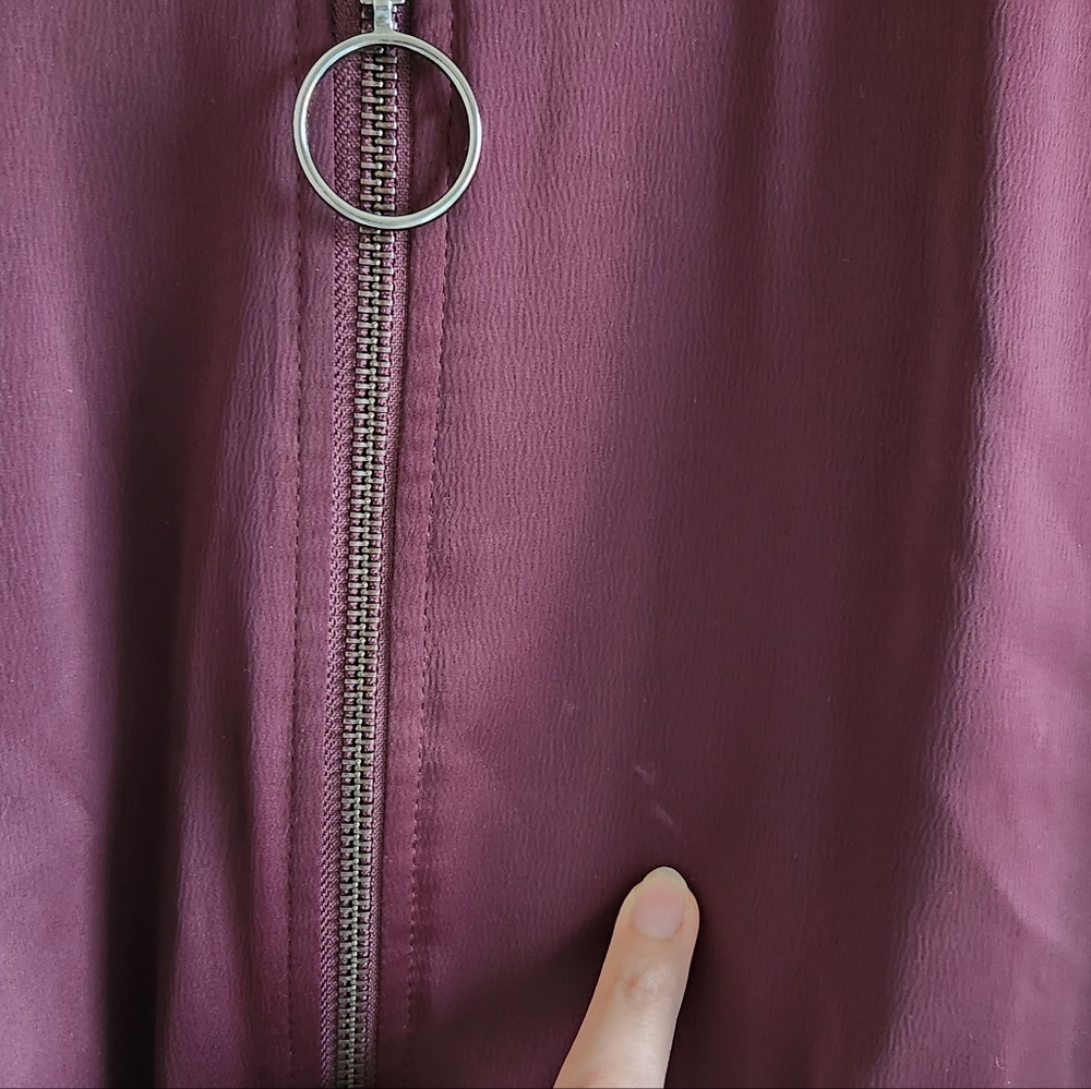 Lane Bryant Satin Bomber Jacket O-Ring Zipper Pull Athleisure Plum Size 16 - Picture 5 of 9